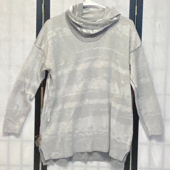 Calvin Klein Cowl Neck Hi Low Knit Tunic Sweater Long Sleeve Swirl Grey White L - Picture 5 of 12